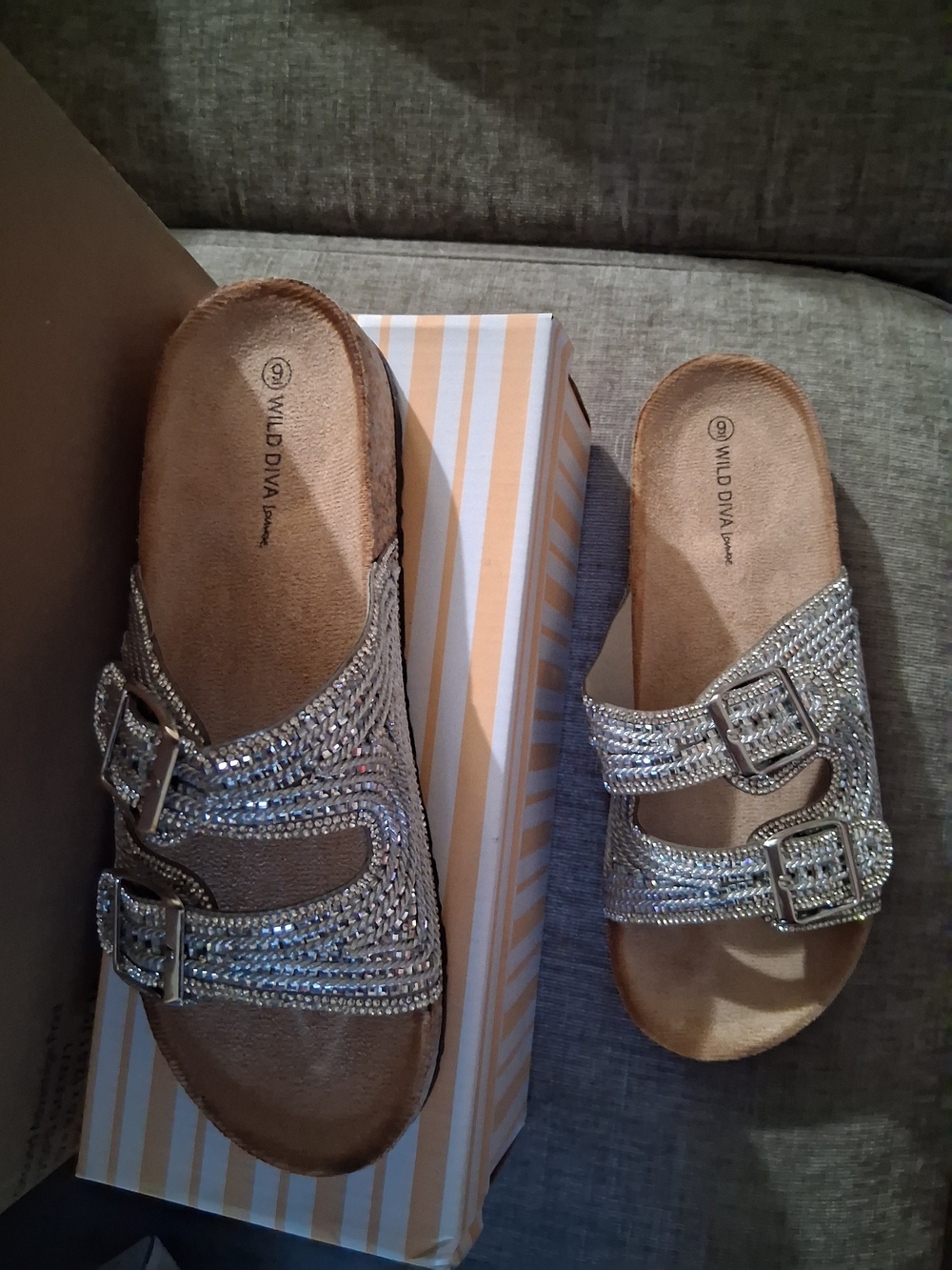 Wild Diva Silver Sparkle Double-Buckle Sandals